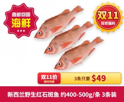【直发回国】新西兰野生红石斑鱼 约400-500g/条 3条装